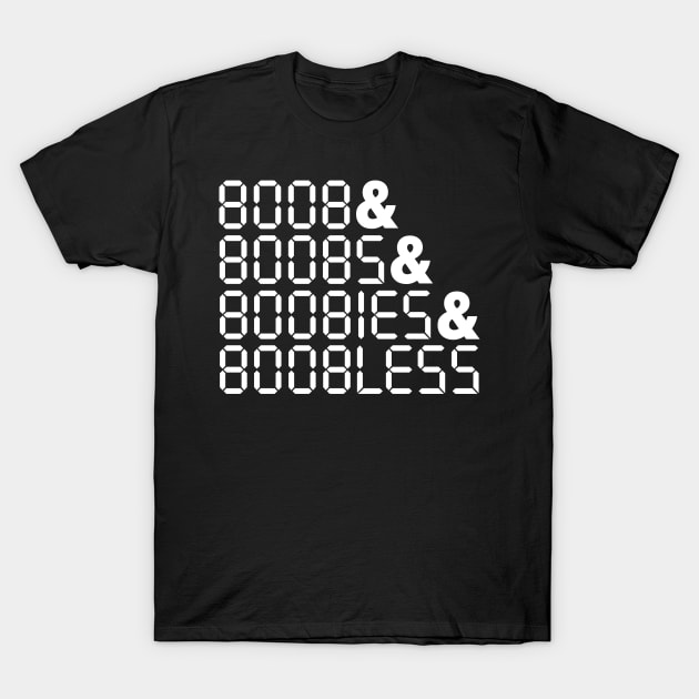 BOOBLESS Calculator Upside-down Words T-Shirt by darklordpug